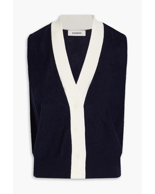 Sandro Blue Two--tone Intarsia Wool And Cashmere-blend Vest