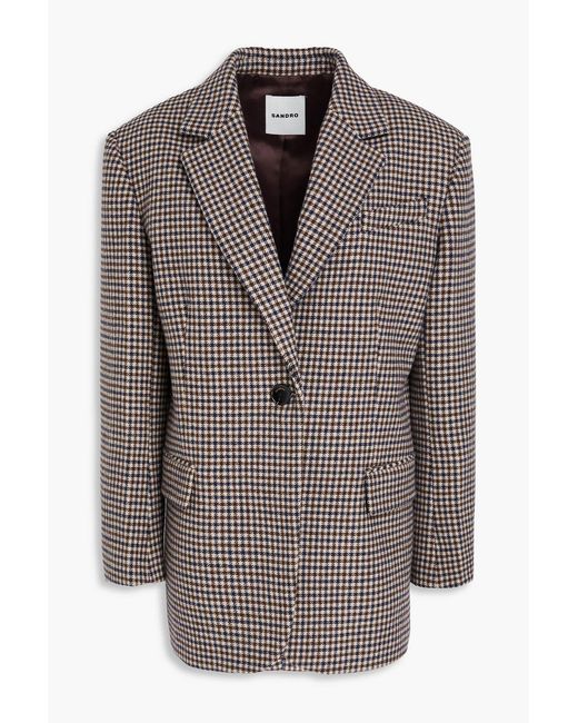 Sandro Brown Houndstooth Wool-blend Tweed Blazer