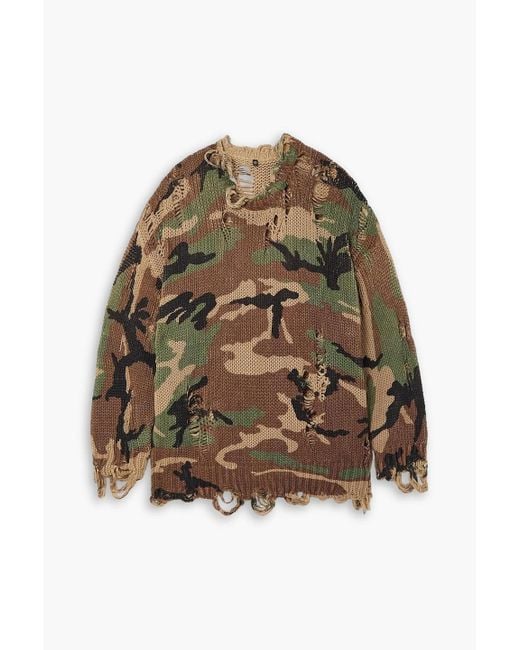 R13 Brown Oversized-pullover aus baumwolle mit camouflage-print in distressed-optik