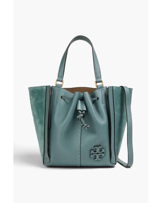 Tory Burch Blue Mcgraw Dragonfly Leather And Suede Tote
