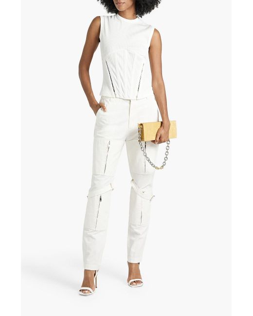 Dion Lee White Hook-detailed Ribbed Cotton-blend Jersey Tank