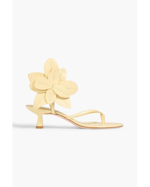 Stuart Weitzman Metallic Paradise 50 Floral-Appliquéd Leather Sandals