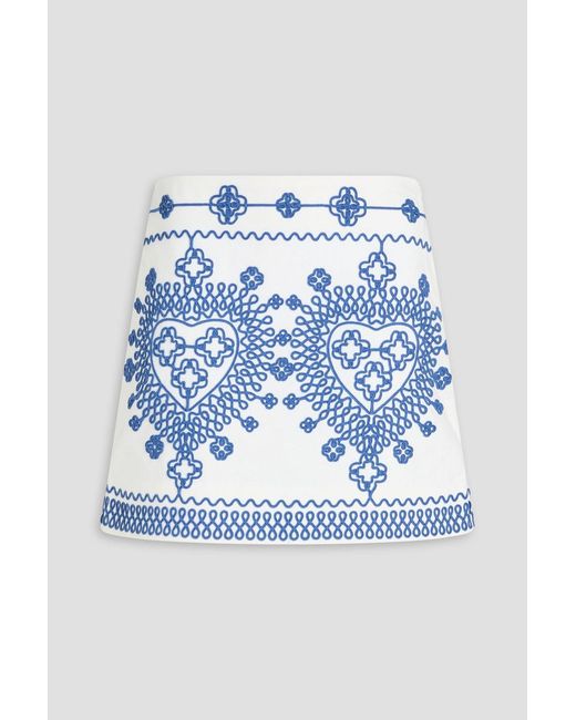 Maje Blue Embroidered Cotton-Blend Twill Mini Skirt