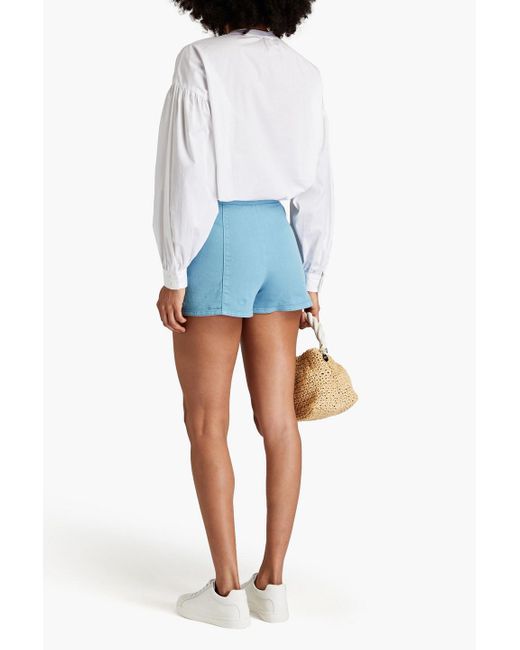 RED Valentino Blue Skirt-effect Button-detailed Stretch Cotton-twill Shorts