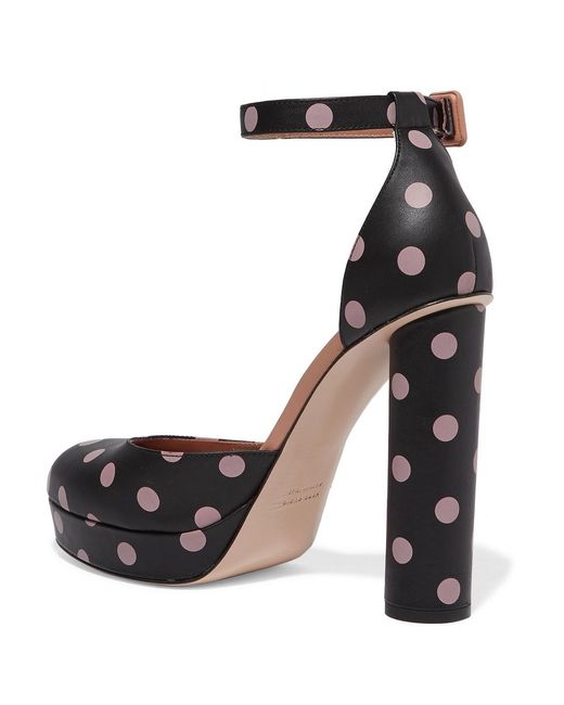 Red(v) Black Polka-dot Leather Mary Jane Platform Pumps
