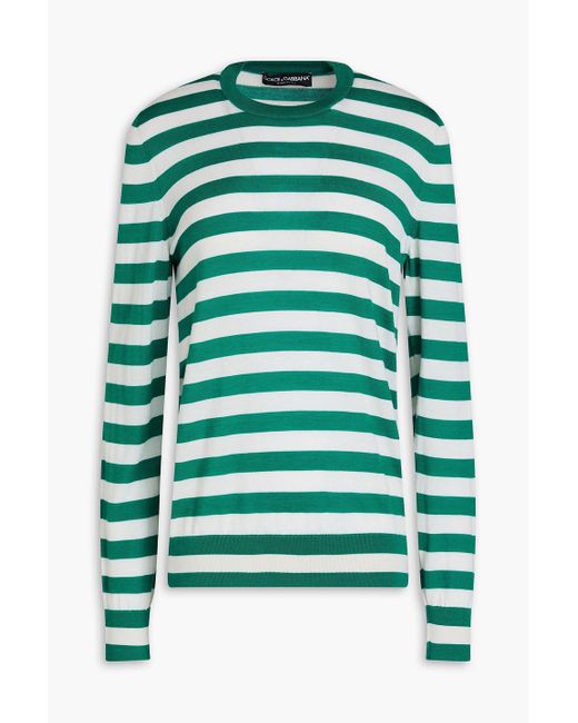 Dolce & Gabbana Green Striped Cashmere And Silk-blend Sweater