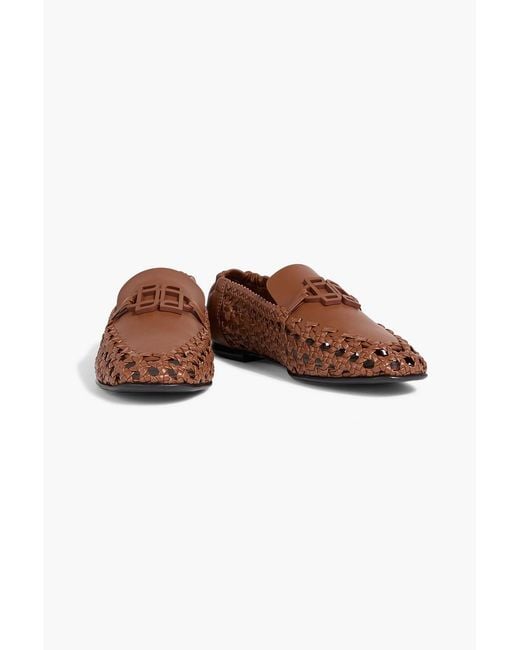 Jonathan Simkhai Brown Dion Embellished Woven Leather Loafers
