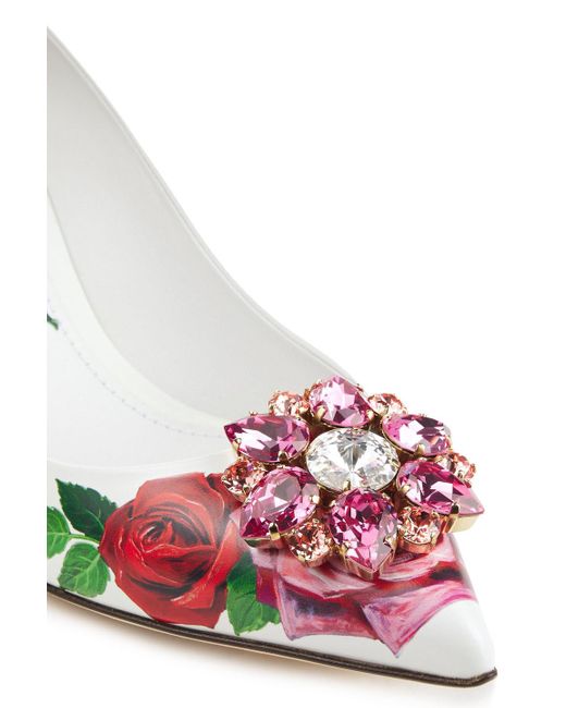 Dolce & Gabbana Metallic Bellucci Crystal-embellished Floral-print Leather Pumps
