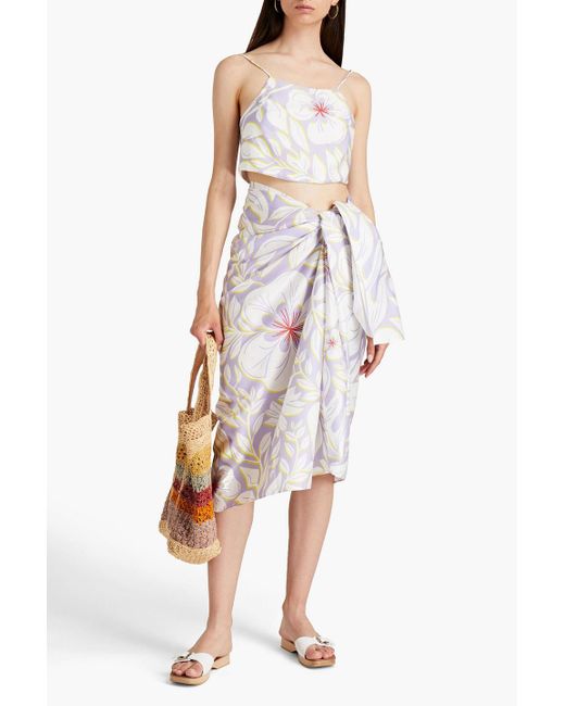 Racil White Cropped Floral-print Cotton Top