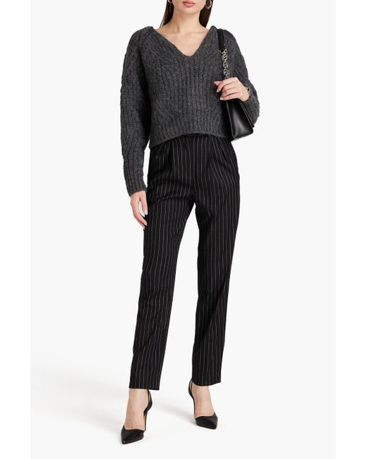 IRO Black Pleated Pinstriped Wool-blend Tapered Pants
