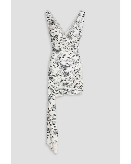 Magda Butrym Blue Draped Ruched Floral-Print Jersey Mini Dress