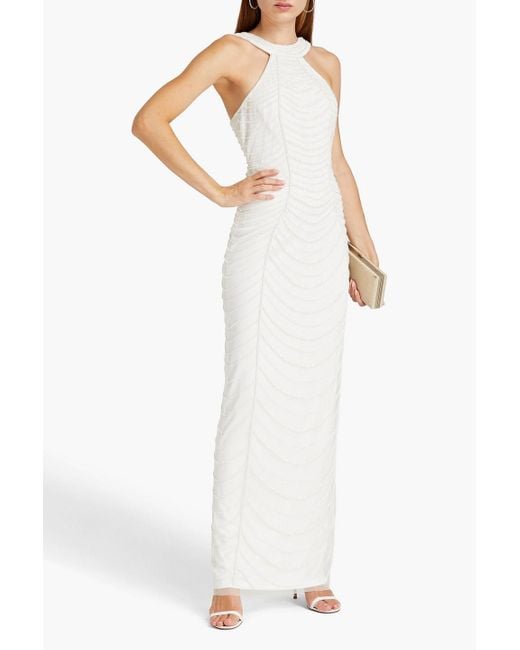 Aidan Mattox White Bead-embellished Tulle Gown