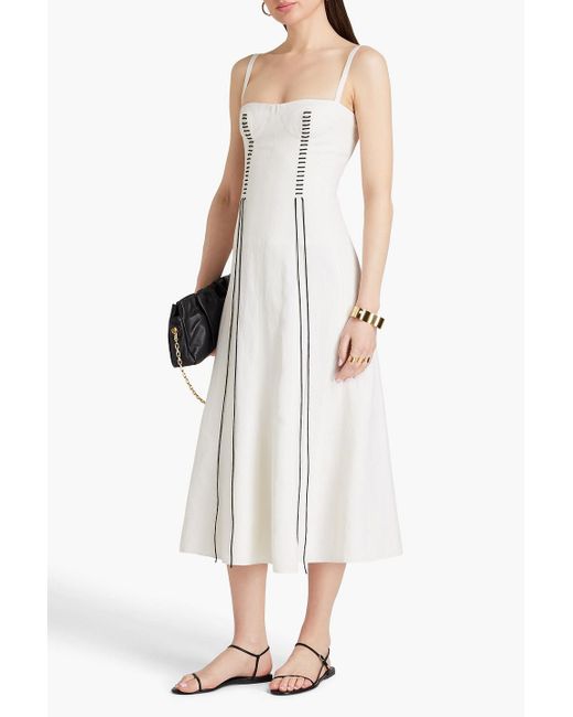 Chloé White Embroidered Wool And Linen-blend Midi Dress