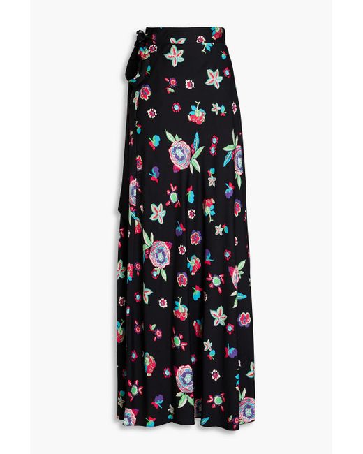 Diane von Furstenberg Black Krisa Floral-print Crepe De Chine Maxi Wrap Skirt