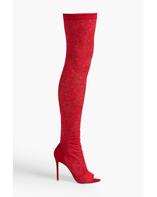 Gianvito Rossi Red Missy Stretch-lace And Suede Over-the-knee Boots