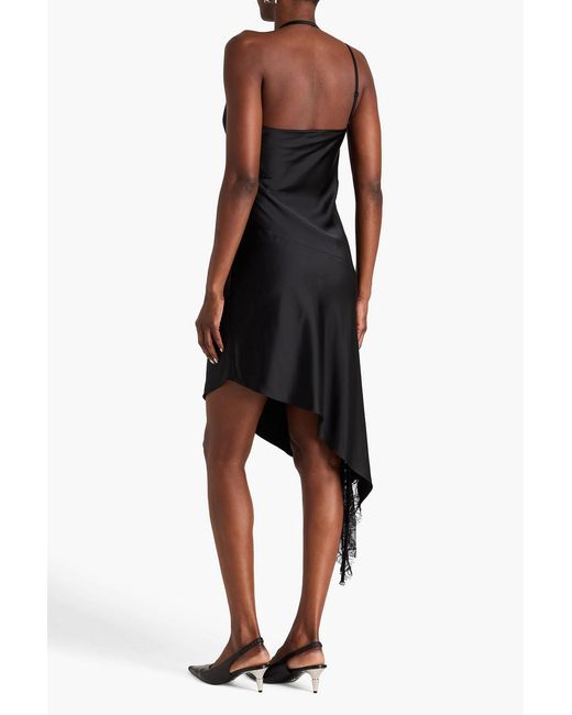 Courreges Black Lace-Trimmed Asymmetric Satin Dress