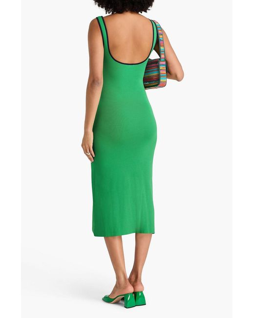 Staud Green Paityn Stretch-Knit Midi Dress