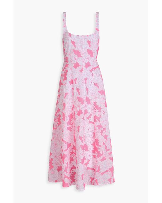 Three Graces London Pink Midikleid "ada" aus baumwollmusselin mit stickereien