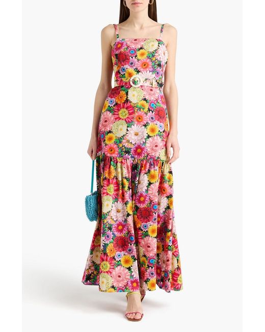 Borgo De Nor White Cordie Belted Floral-Print Cotton-Sateen Maxi Dress