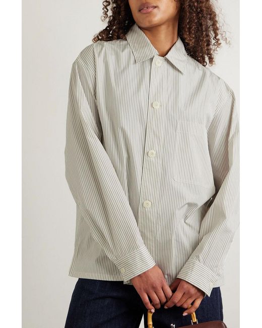 Lemaire White Pyjama Striped Cotton-Poplin Shirt