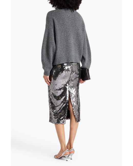 Brunello Cucinelli Gray Sequin-Embellished Metallic Knitted Sweater
