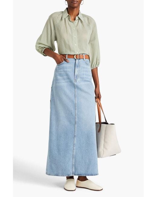 Brunello Cucinelli Green Bead-Embellished Striped Cotton And Silk-Blend Shirt