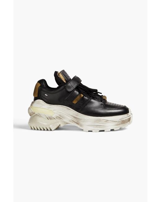 Maison Margiela Black Artisanal Distressed Leather exaggerated Sole Sneakers