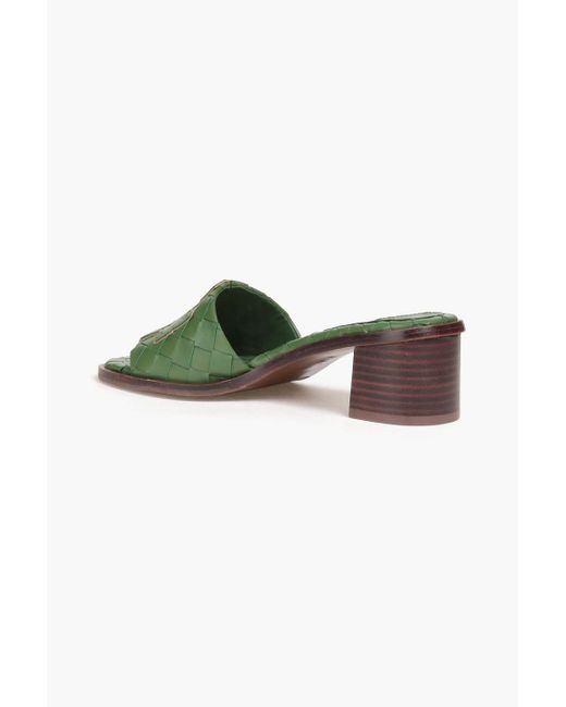 Tory Burch Green Ines Woven Leather Mules