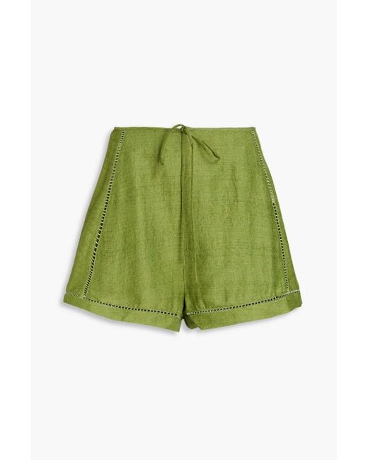 Cult Gaia Green Itzel Lattice-trimmed Gauze Shorts