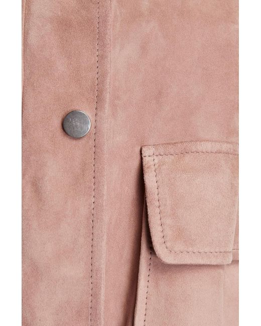 Brunello Cucinelli Pink Oversized Bead-embellished Suede Hooded Jacket