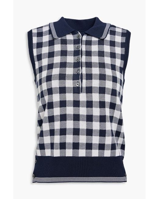 Thom Browne Blue Checked Silk Top