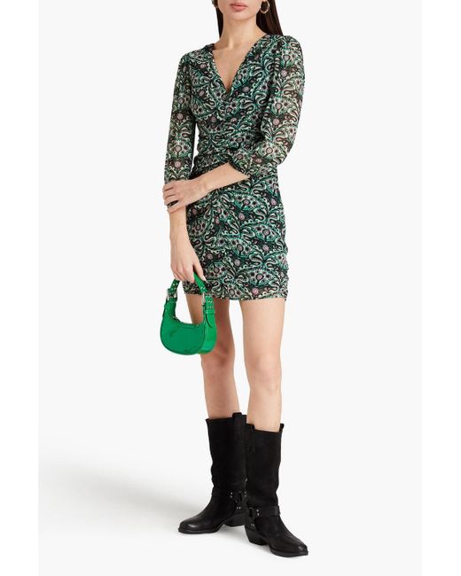 Ba&sh Green Ruched Crepon Mini Dress