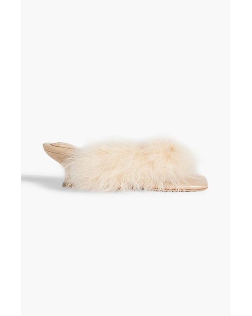 Sleeper White Pom Feather-embellished Leather Mules