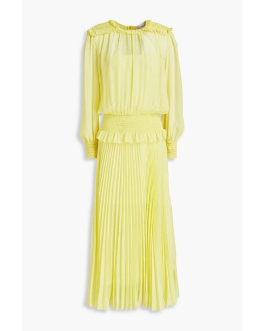 RED Valentino Yellow Shirred Pleated Georgette Maxi Dress