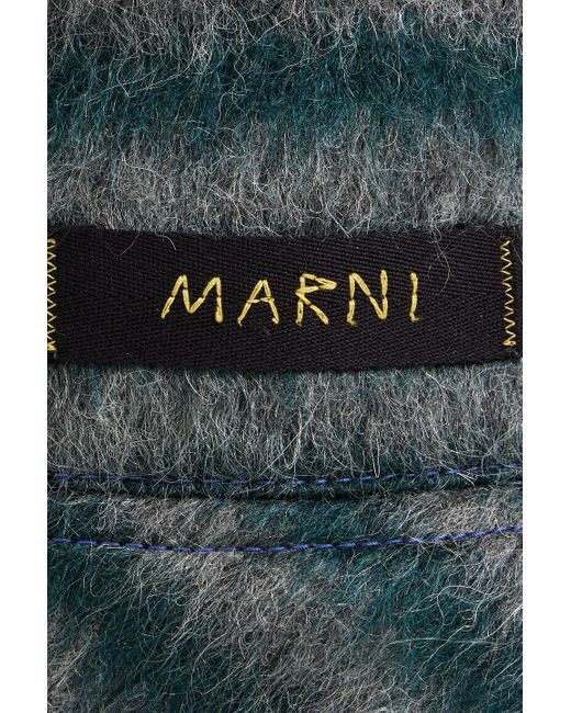 Marni Green Logo-appliquéd Striped Knitted Bucket Hat