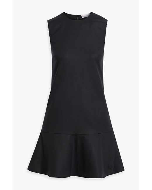 RED Valentino Black Fluted Bow-detailed Cotton-blend Mini Dress