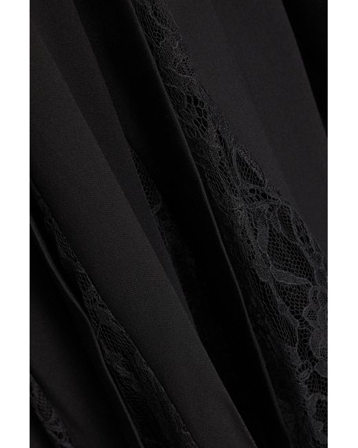 Valentino Garavani Black Lace-paneled Pleated Silk-crepe Midi Dress