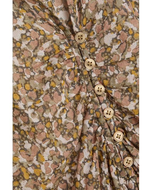 Isabel Marant Natural Larili Ruched Printed Cotton-Voile Mini Dress