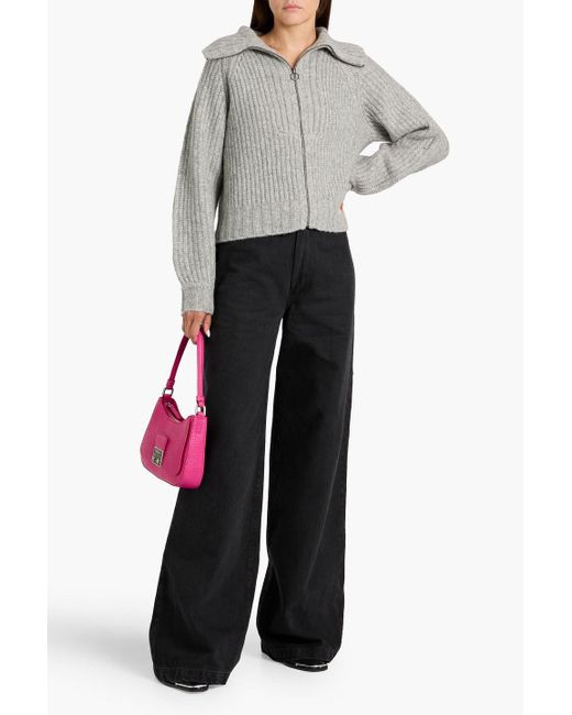 PAIGE White Jayna Ribbed Wool-Blend Zip-Up Cardigan