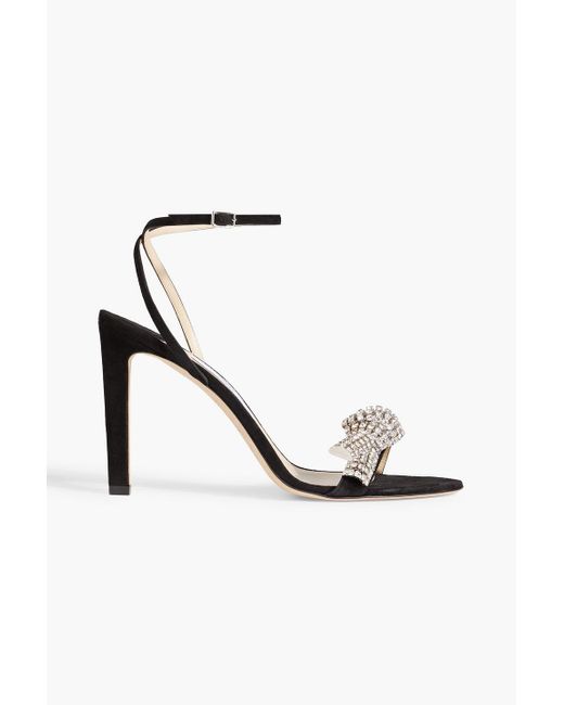 Jimmy Choo White Thyra 100 Crystal-embellished Suede Sandals