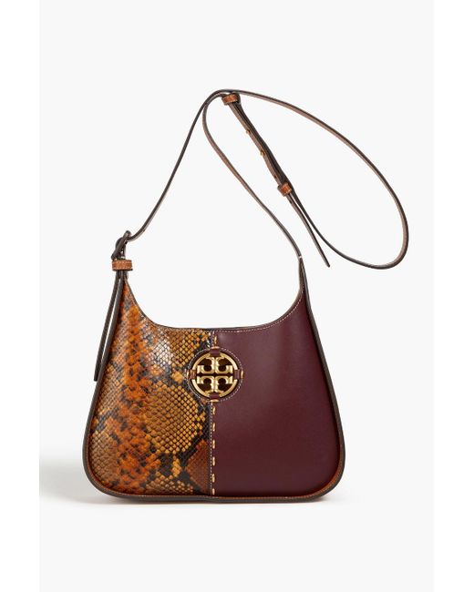 Tory Burch Miller Smooth And Snake-effect Leather Shoulder Bag in Brown ...