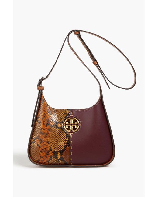 Tory Burch Miller Smooth And Snakeeffect Leather Shoulder Bag in Brown