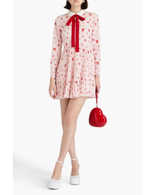 RED Valentino Red Pussy-bow Printed Crepe De Chine Mini Dress