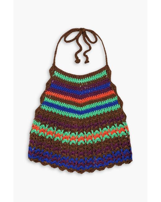 Miguelina Brown Malen verkürztes neckholder-oberteil aus gehäkelter pima-baumwolle