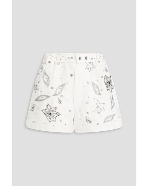 Isabel Marant Natural Kayneliae Embellished Cotton And Linen-blend Twill Shorts