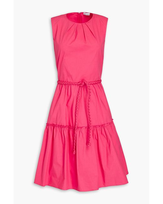 RED Valentino Pink Gathered Stretch-cotton Poplin Mini Dress