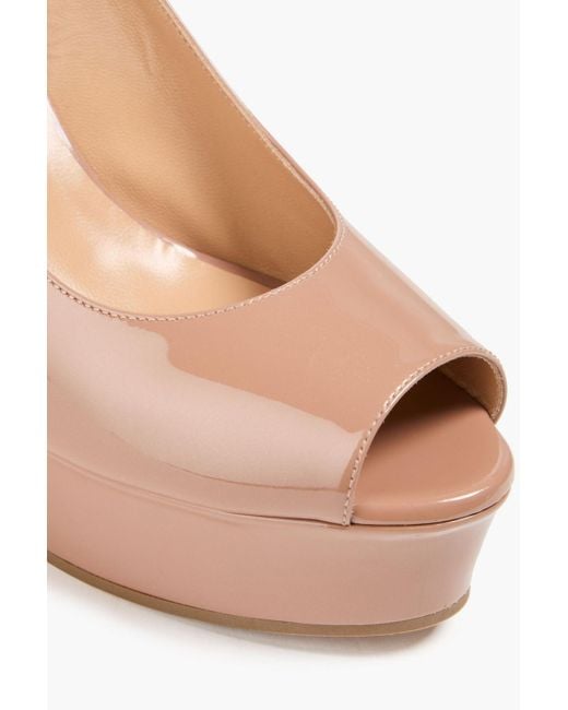 Sergio Rossi Pink Patent-Leather Wedge Slingback Sandals