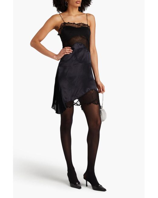 Victoria Beckham Black Cami Lace-paneled Satin Mini Dress
