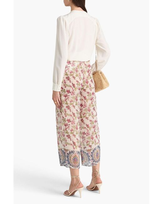 Etro White Cropped Floral-print Crepon Wide-leg Pants