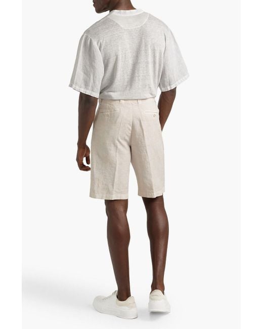 120% Lino White Paisley-print Linen Shorts for men